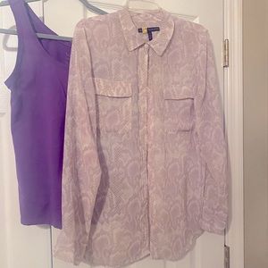 White House Black Market purple and lavender sheer snakeskin blouse